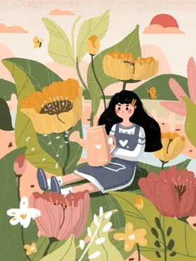 植树节插画校园亲子海报亲子