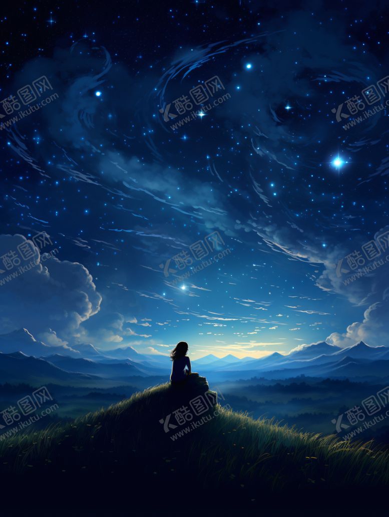编号：88132712100538466114【酷图网】源文件下载-星空下的少女