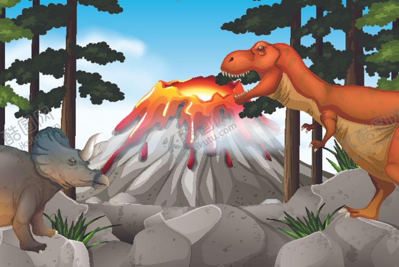 编号：45863910280001572052【酷图网】源文件下载-恐龙和火山的场景