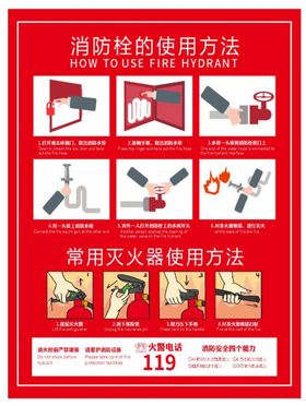 消防栓灭火器使用方法简约海报