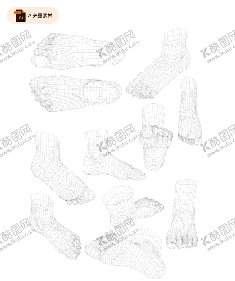 编号：86139710041411556832【酷图网】源文件下载-3D网面人脚矢量素材