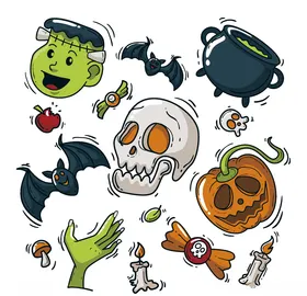万圣节元素卡通形象手绘图案插图
