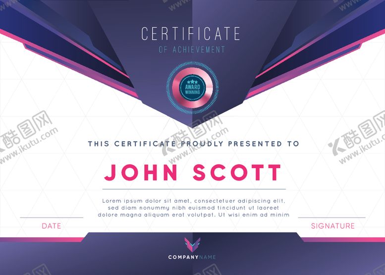 编号：47197509261822151513【酷图网】源文件下载-英文荣誉证书