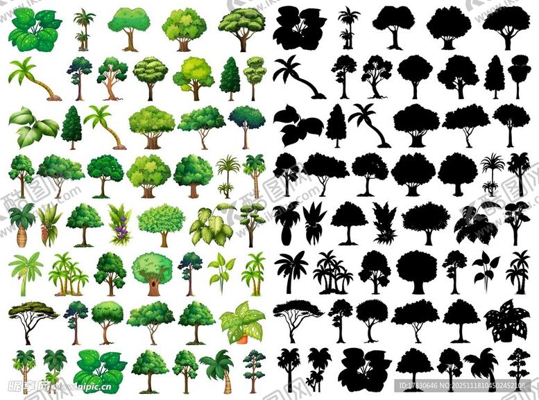编号：47871411212204343317【酷图网】源文件下载-多样树木剪影素材集合