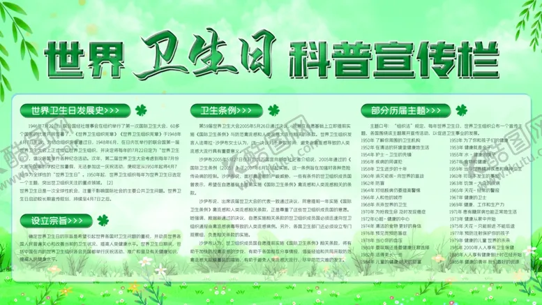 编号：72769703230328211320【酷图网】源文件下载-世界卫生日科普宣传栏