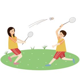 情侣打羽毛球插画