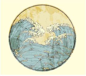 日系风格海浪复古风景素材背景
