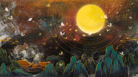 奇幻落日下的壮丽山海景观