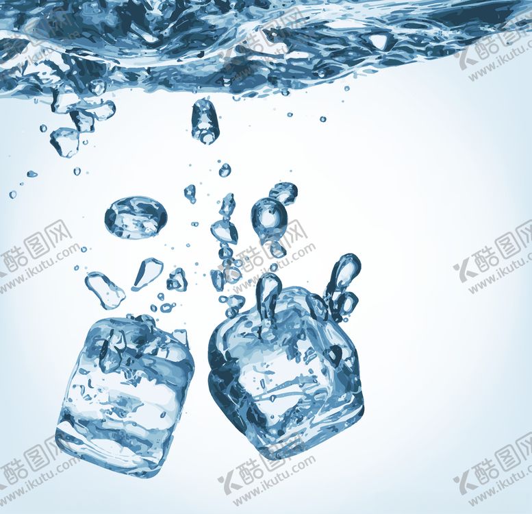 编号：16948107092057055013【酷图网】源文件下载-冰块掉落水中矢量素材
