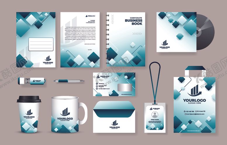 编号：25885711021546142727【酷图网】源文件下载-蓝白几何风企业VI设计套装