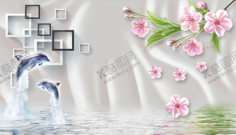 编号：51988903271354559500【酷图网】源文件下载-海豚梅花水波纹背景墙