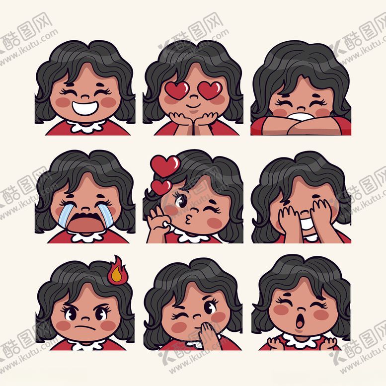 编号：59904110162100595477【酷图网】源文件下载-女孩多样表情卡通插画