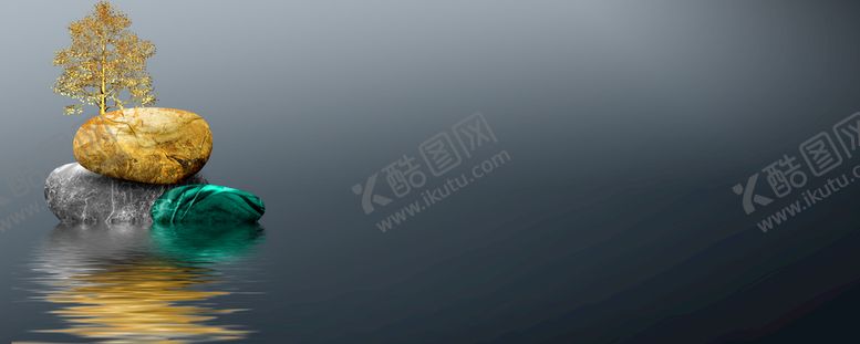 编号：16283709301236111042【酷图网】源文件下载-湖泊石头简约艺术挂画装饰画