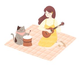 深秋银杏女孩猫咪插画海报