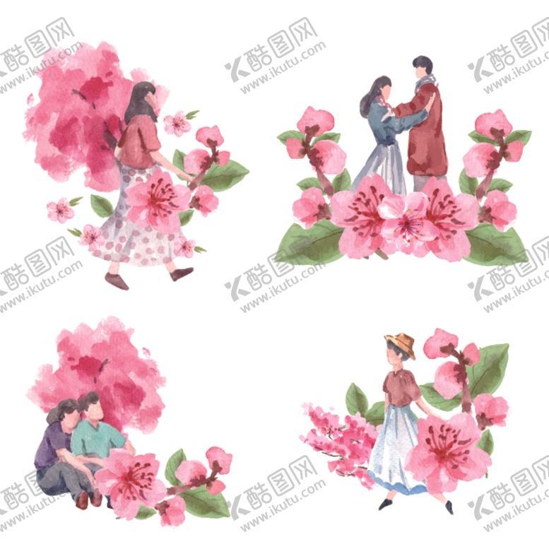 编号：90863910071833351591【酷图网】源文件下载-浪漫花卉中的情侣插画