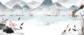 荷花背景清明节素材水墨