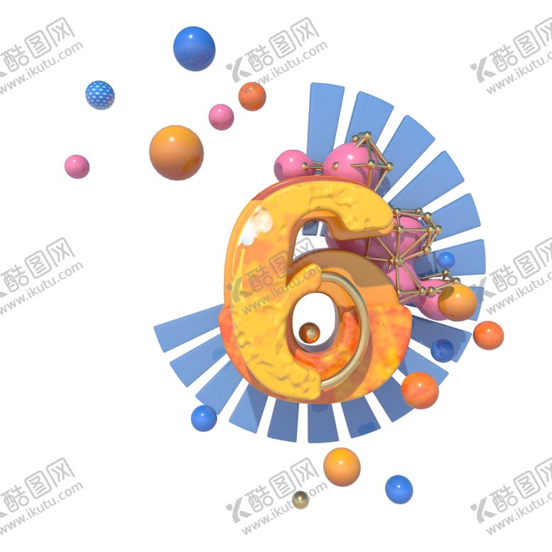 编号：26428609251339474161【酷图网】源文件下载-C4D三维数字6效果装饰图片