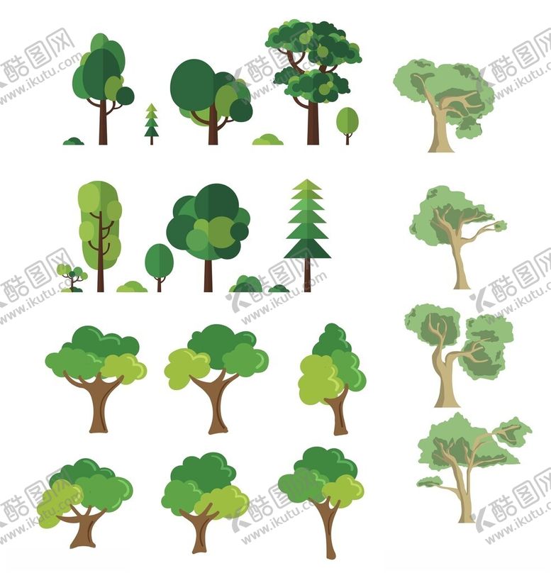 编号：31714104250350512467【酷图网】源文件下载-多样绿树矢量插画素材