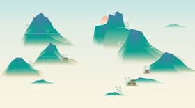 山水古风国风壁画墙贴装饰素材