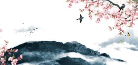 手绘桃花插画海报图片朵展板复古
