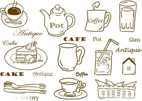 手绘咖啡茶饮元素插画