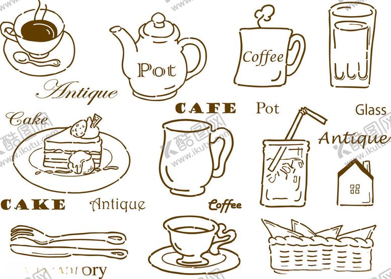 编号：69940211211434172935【酷图网】源文件下载-手绘咖啡茶饮元素插画