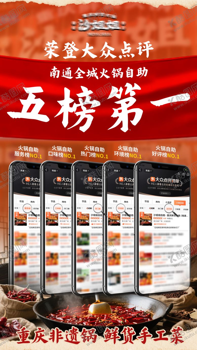编号：84261112151430423028【酷图网】源文件下载-餐饮大众点评五榜海报