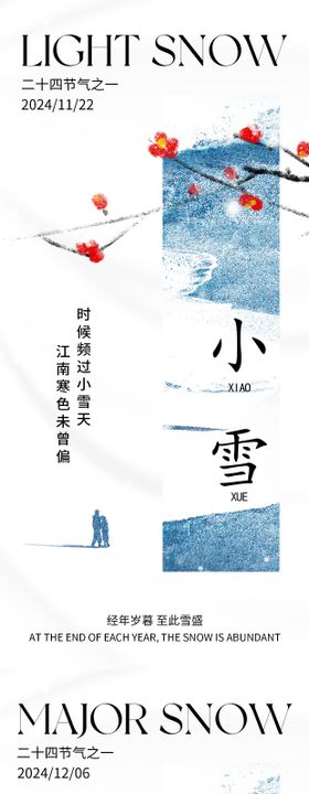 小雪大雪节气海报肌理梅花景二十四