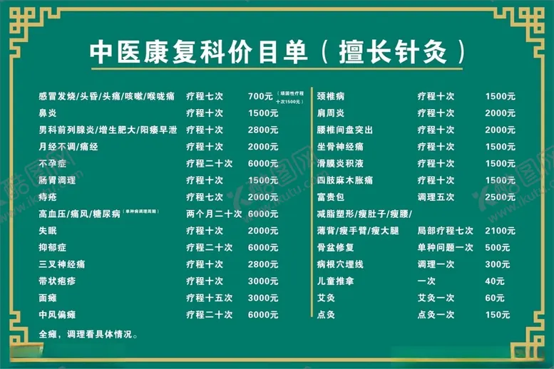 编号：86099401250606422380【酷图网】源文件下载-中医康复科价目单针灸