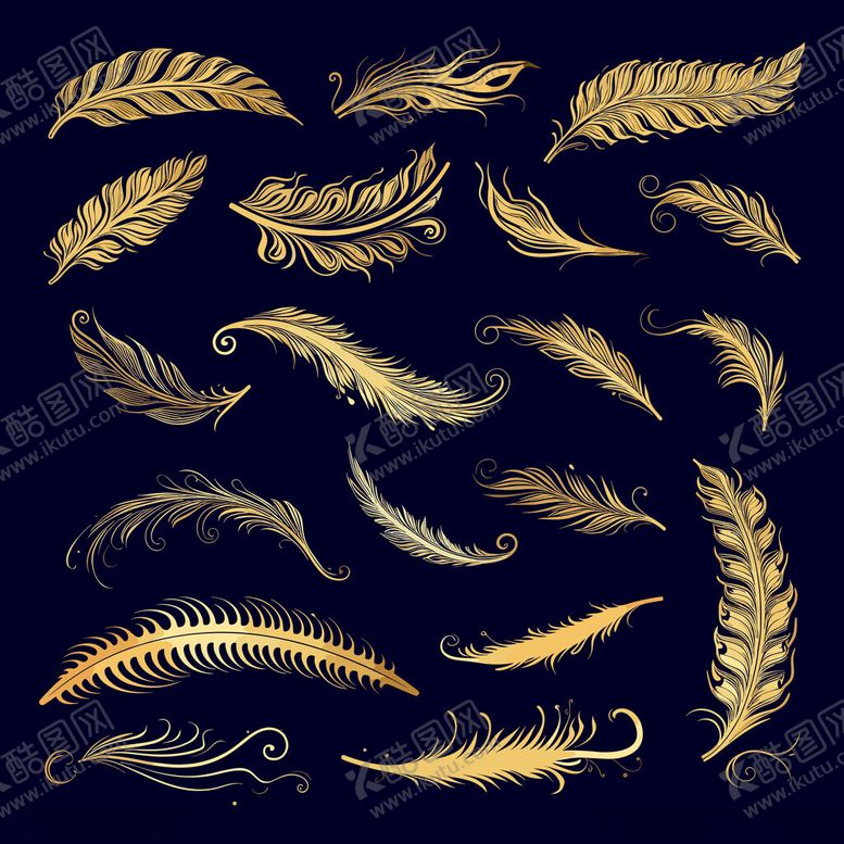 编号：94281211142213006739【酷图网】源文件下载-金色羽毛装饰图案集合