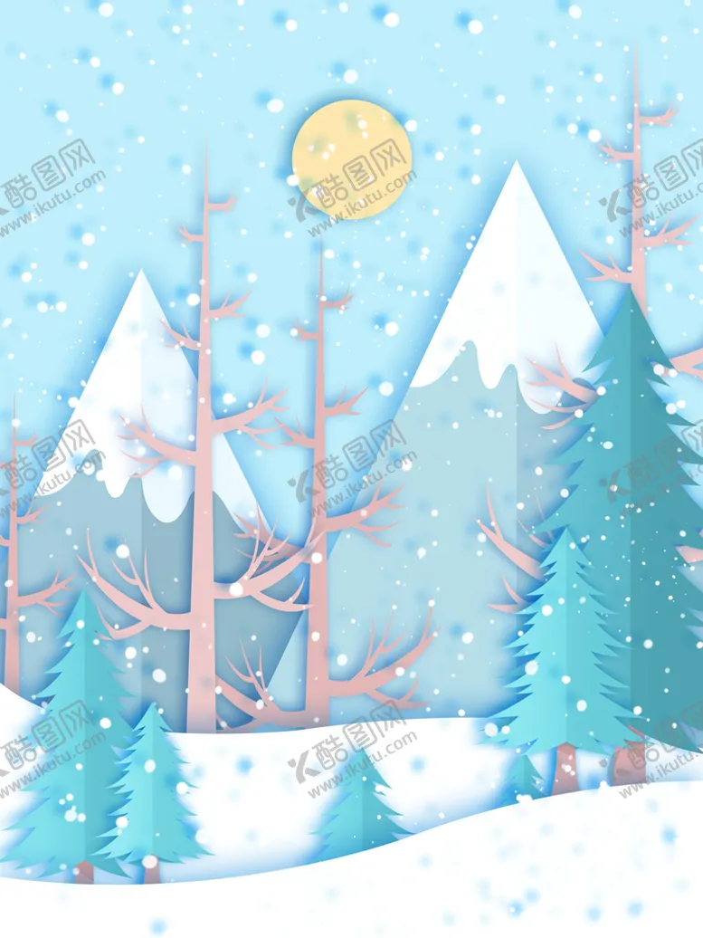 编号：63174810191331025600【酷图网】源文件下载-圆月下的树林雪景冬季背景