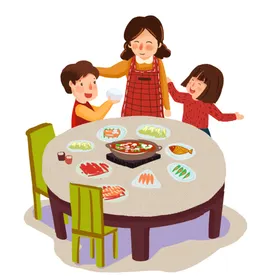 新年卡通画手绘喜庆素材夜饭