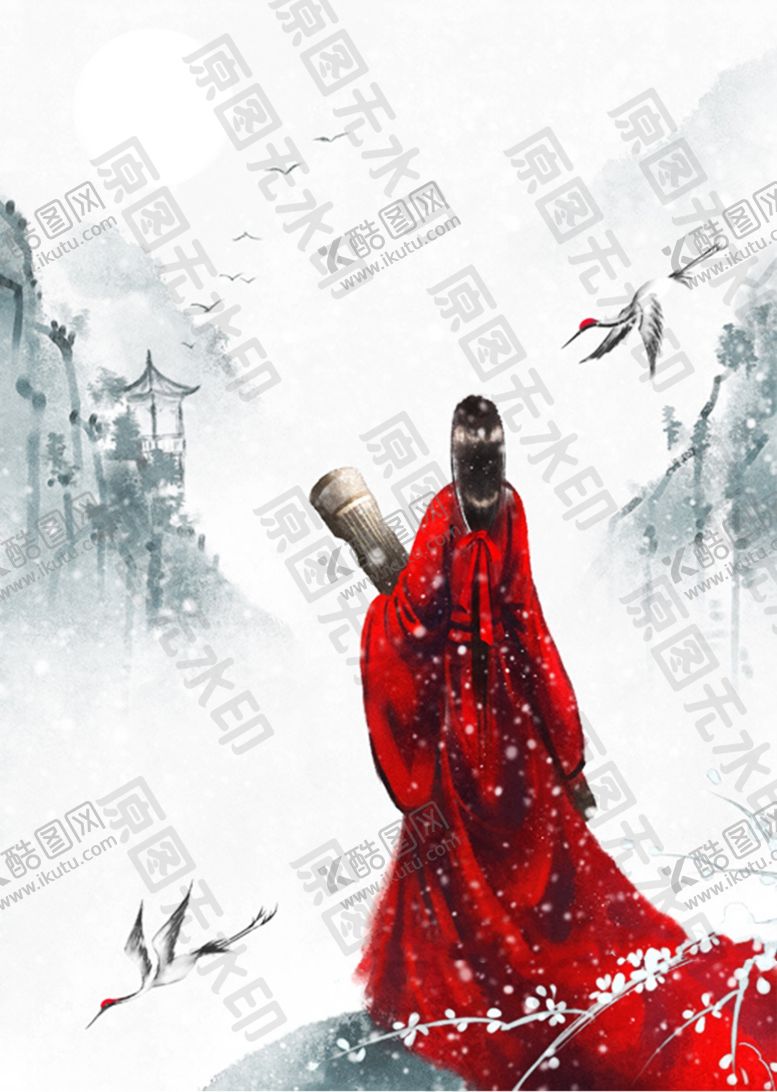 编号：50410709211220316072【酷图网】源文件下载-古风抱琴美女图