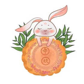 中秋插画可爱卡通兔子png月饼海报图案