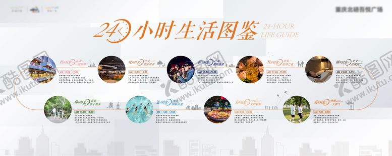 编号：68375308181557177087【酷图网】源文件下载-地产品牌墙24小时生活图鉴广告画面