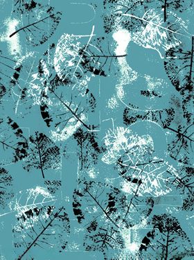 蓝底抽象植物纹理图案