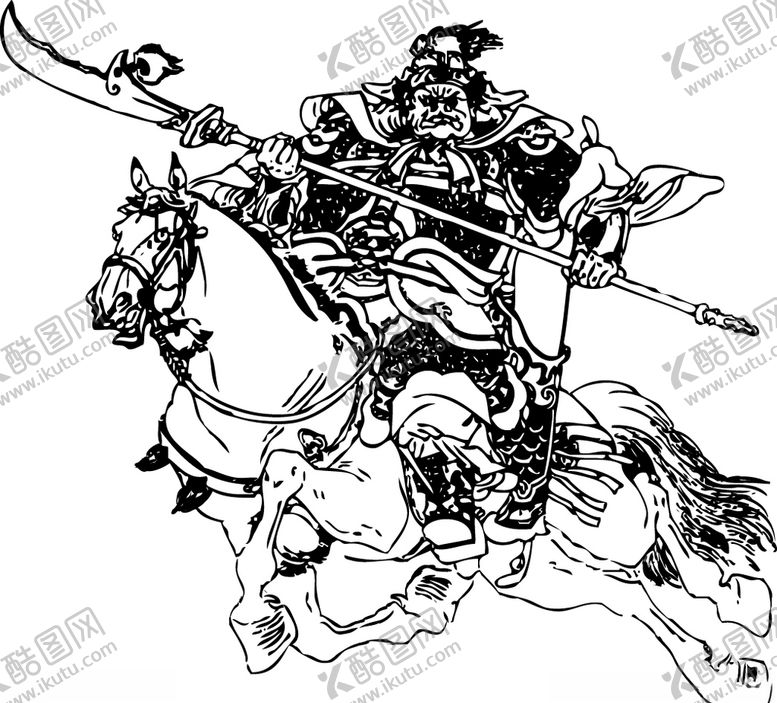 编号：25286805081352055016【酷图网】源文件下载-矢量古代战将作战白描图