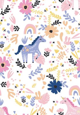 梦幻花卉动物童趣插画