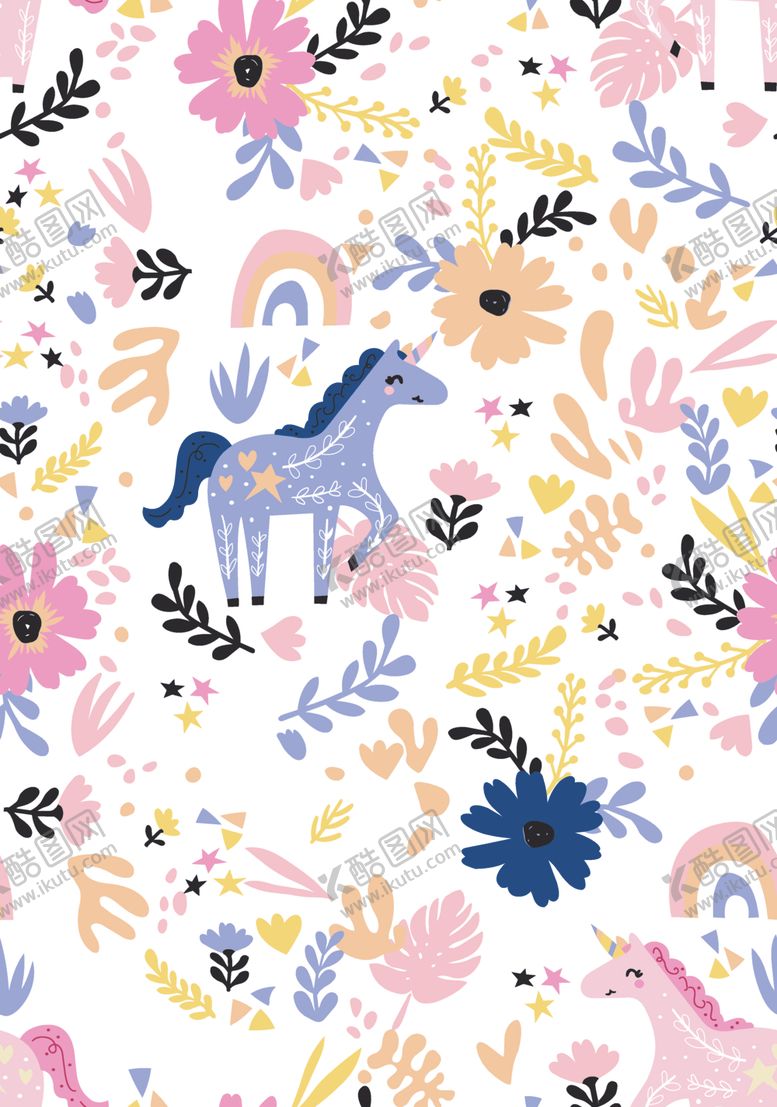 编号：66044704162323078386【酷图网】源文件下载-梦幻花卉动物童趣插画