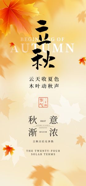立秋24节气秋天枫叶简约设计海报