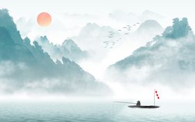 水墨山水海报背景写意最新画图片