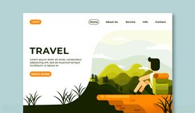 创意背包客旅行网站登陆页矢量图