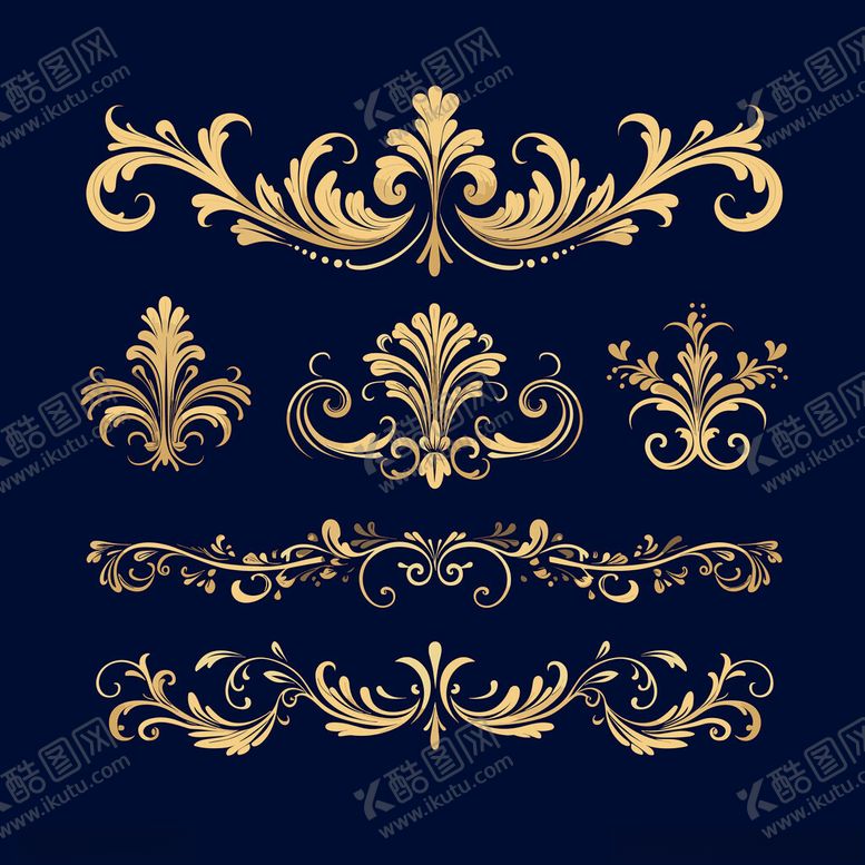 编号：65823711201937524741【酷图网】源文件下载-金色欧式复古花纹装饰元素