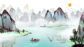 中国风山水背景现代墨画广告设计画意境墨画