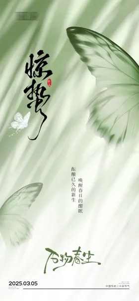 惊蛰节气海报蝴蝶二十四意境简约
