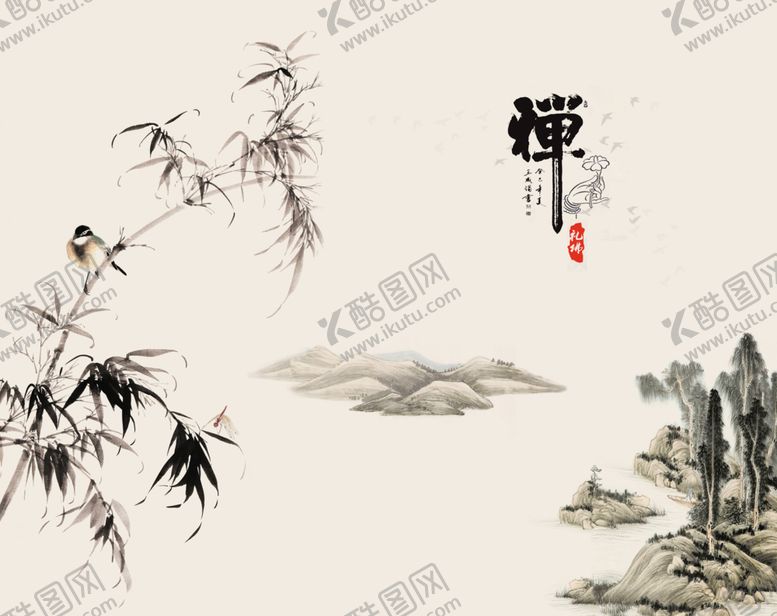 编号：16521209190439206852【酷图网】源文件下载-禅意中式背景墙