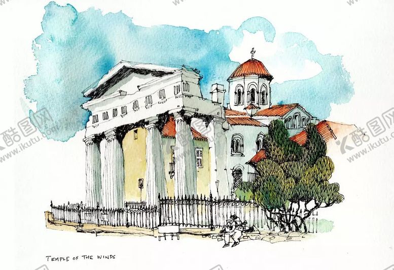 编号：54133610010925226360【酷图网】源文件下载-水彩建筑插画