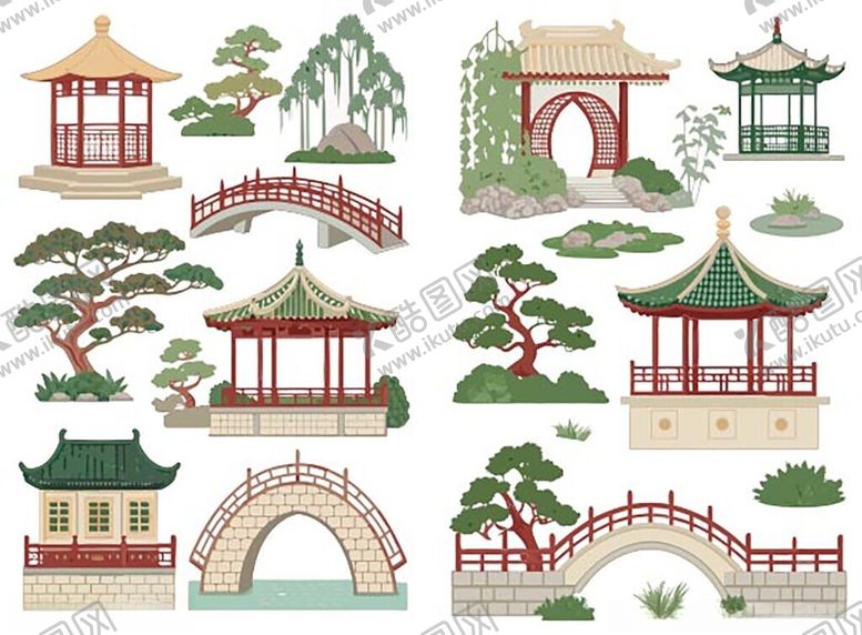 编号：23161104250717479153【酷图网】源文件下载-中式古典园林建筑元素集
