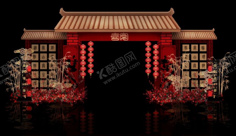 编号：25994902222206532297【酷图网】源文件下载-新中式红金香槟色婚礼效果图中式