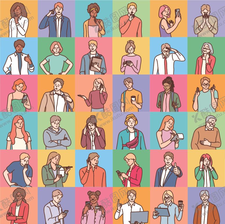 编号：54571210030402448641【酷图网】源文件下载-多样人物插画集合